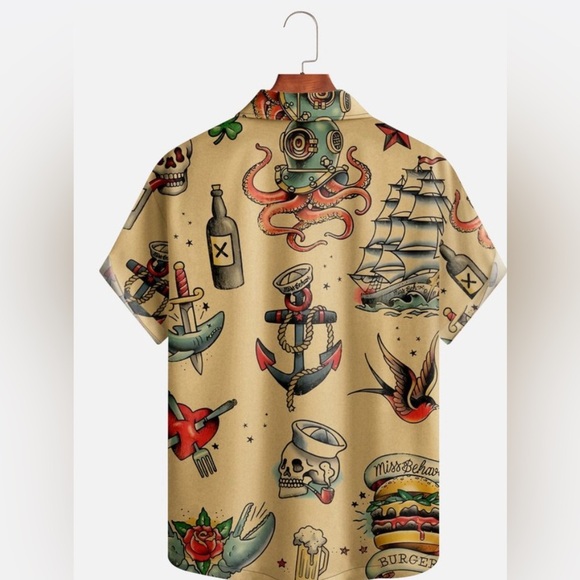 NWT, Hardaddy, Hardaddy Mens Hawaiian Sailing Print Camp Collar Loose Polo, L - Picture 6 of 7